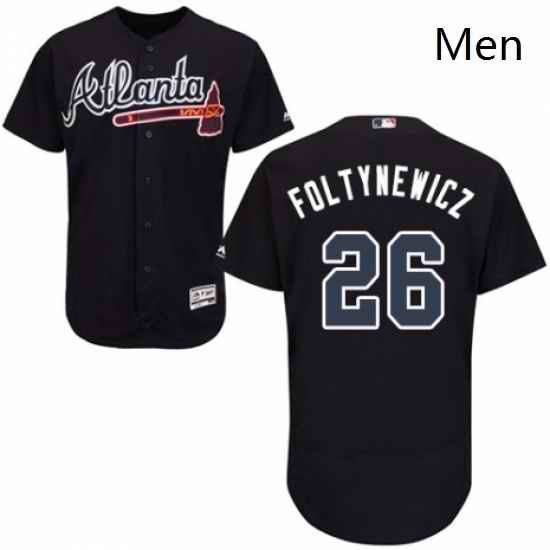 Mens Majestic Atlanta Braves 26 Mike Foltynewicz Navy Blue Alternate Flex Base Authentic Collection MLB Jersey